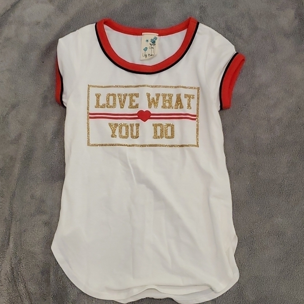 LILY Bleu girls Love What you do Glitter t shirt m